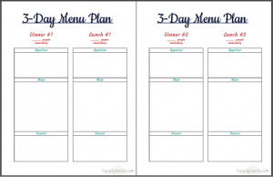 3-day menu planner 3page